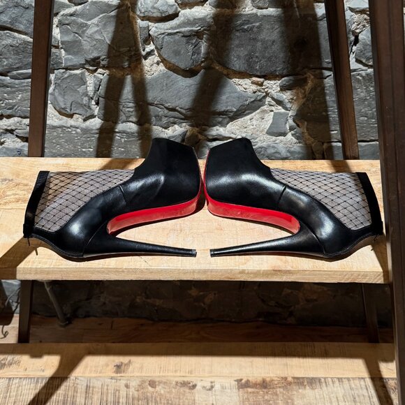 Christian Louboutin Black Leather Resillissima Mesh Platform 160 Booties - Picture 9 of 11